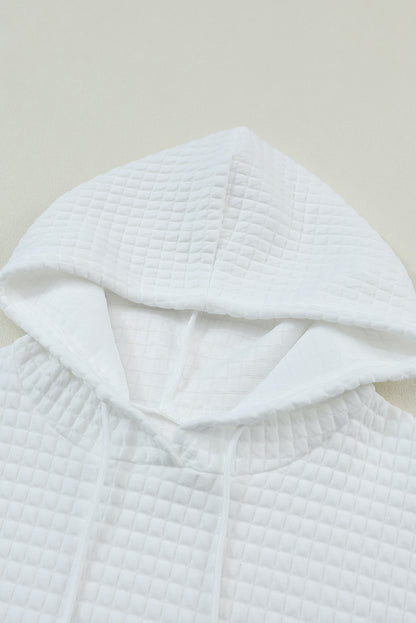 Khaki Lattice Textured Kangaroo Pocket Drawstring Hoodie