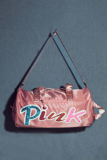 Pink 50*25*25cm Sequin Letter Sporty Luggage Bag