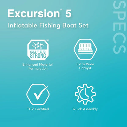 Excursion Inflatable Boat Series: Includes Deluxe 54in Boat Oars and High-Output Pump – Super Tough PVC – Adjustable Seats