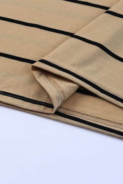 Brown Striped Backless Casual Side Slits Maxi Dress