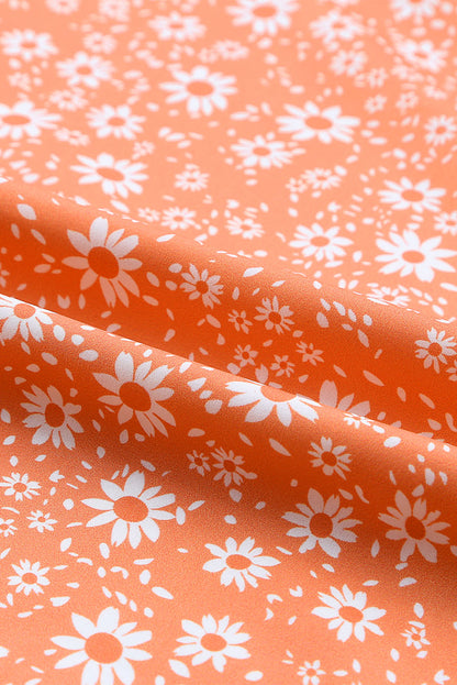 Orange Floral Boho Bishop Sleeve Short Dress