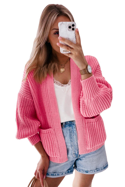 Apricot Solid Pocketed Open Short Cardigan