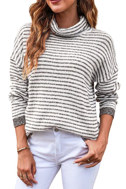 Black Striped Turtleneck Long Sleeve Sweater