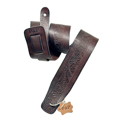 Full Grain Upper Embossed Leather Guitar Strap 2.5' Wide (for Acoustic, Classical, Electric, Bass Guitar)