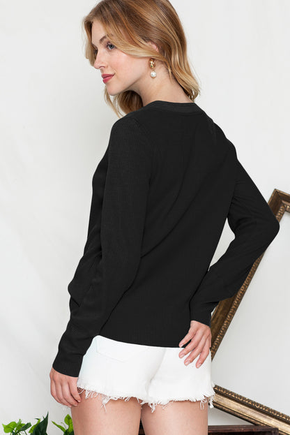Gray Solid Color Waffle Knit Long Sleeve Henley Shirt