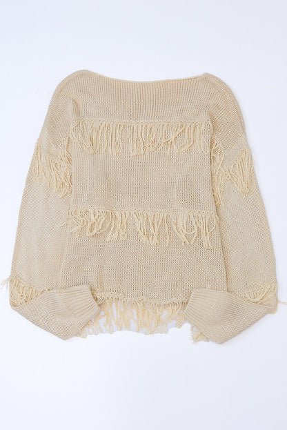 Green Boho Fringe Tasseled Knitted Sweater