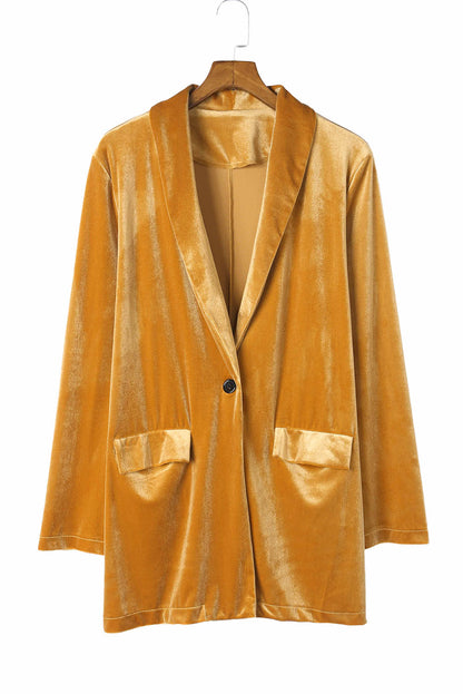 Yellow Lapel Collar Cusual Flap Pockets Blazer