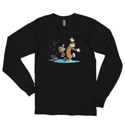 Calvin and Hobbes Dancing with Record Player Long Sleeve Shirt
