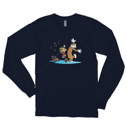 Calvin and Hobbes Dancing with Record Player Long Sleeve Shirt