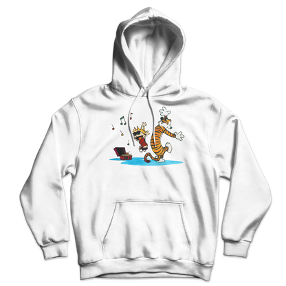 Calvin and Hobbes Dancing with Record Player Unisex Hoodie