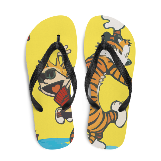 Calvin and Hobbes Dancing with Record Player Flip-Flops