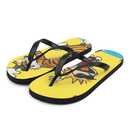 Calvin and Hobbes Dancing with Record Player Flip-Flops