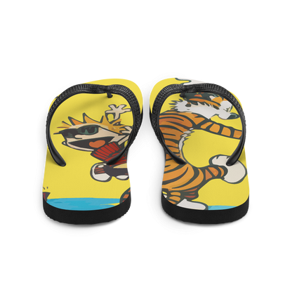 Calvin and Hobbes Dancing with Record Player Flip-Flops