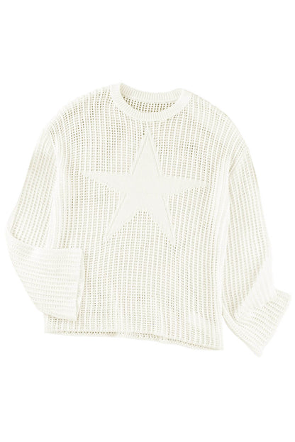 Black Star Pattern Lightweight Hollow Knit Sweater