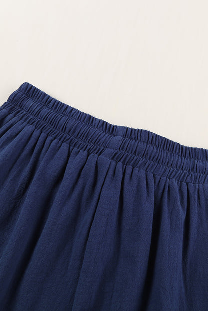 Dark Blue Pocket Drawstring Elastic Waist Straight Leg Pants