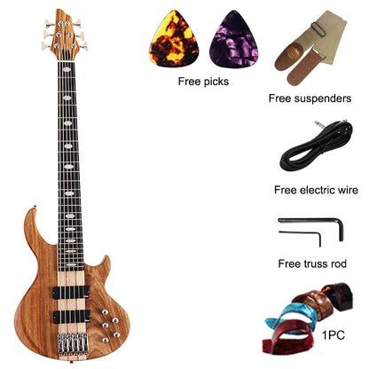 4, 5  or 6 String Active Electric Bass Guitar, Solid Okoume Wood 43 Inch Matte Bass