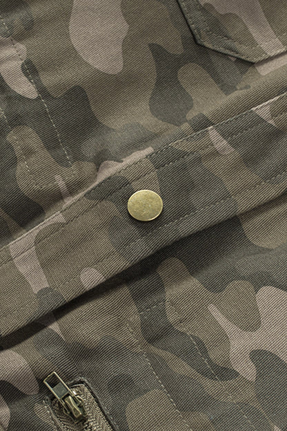 Green Camo Print Pockets Button Up Jacket
