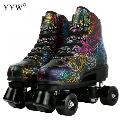 PU Leather Roller Skates, Elegant Red