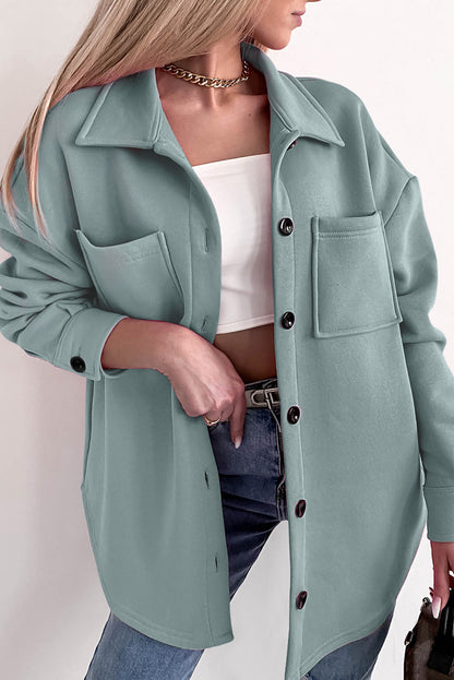 Green Collared Pockets Button Up Jacket