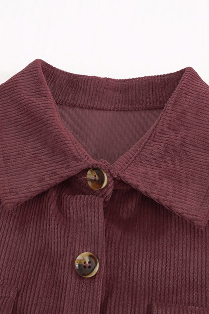 Pocketed Button Ribbed Textured Shacket