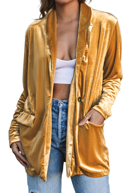 Yellow Lapel Collar Cusual Flap Pockets Blazer