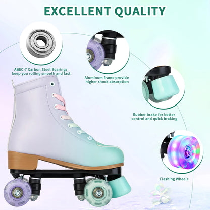 Women's Tricolored PU Leather Quad Roller Skates