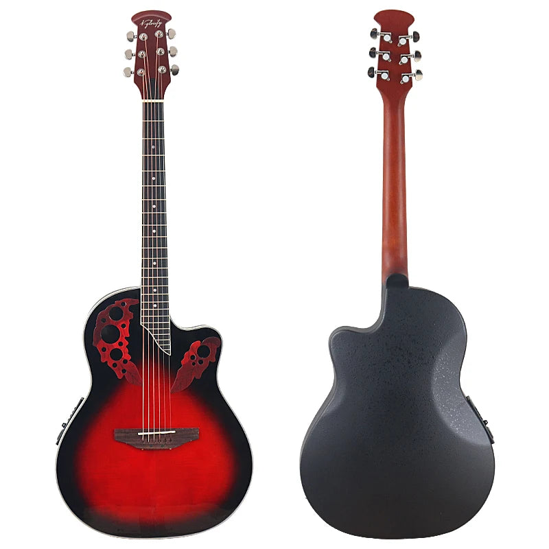 41" Ovation Model Round Back 6 String Electric Acoustic Guitar - Folk Style Cutaway Design With Pick Up