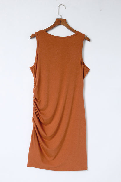 Red Casual Sleeveless Ruched Short Tank Dress