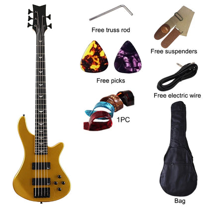 Champagne Gold 43 Inch Electric Bass Guitar (5 String & 4 String available) with Solid Okoume Wood High Gloss