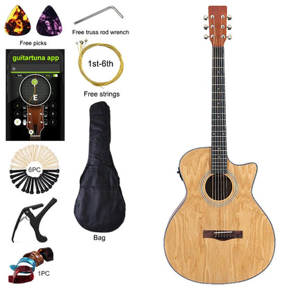 40" Beginner's Thin Body Acoustic Electric Guitar Kit with Accessories - Various Colours