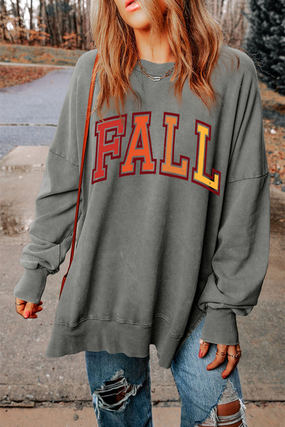 Khaki FALL Letter Print Oversized Pullover Sweatshirt