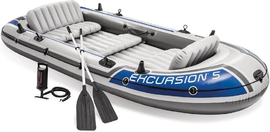 Excursion Inflatable Boat Series: Includes Deluxe 54in Boat Oars and High-Output Pump – Super Tough PVC – Adjustable Seats