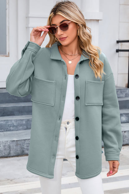 Green Collared Pockets Button Up Jacket