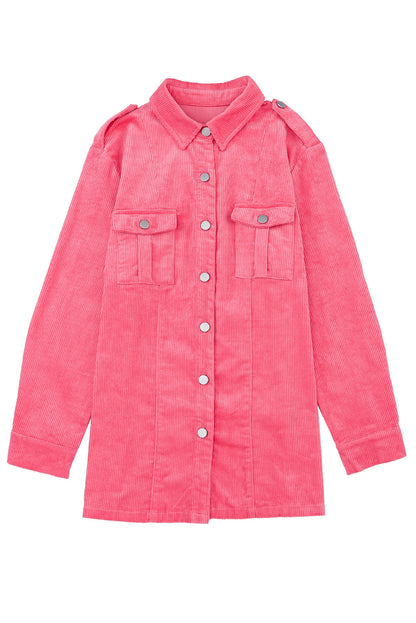 Pink Corduroy Knit Button Flap Pocket Shacket