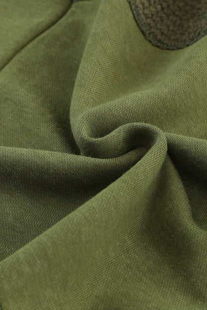Khaki Dark Washed Patchwork Zip Up Hooded Jacket