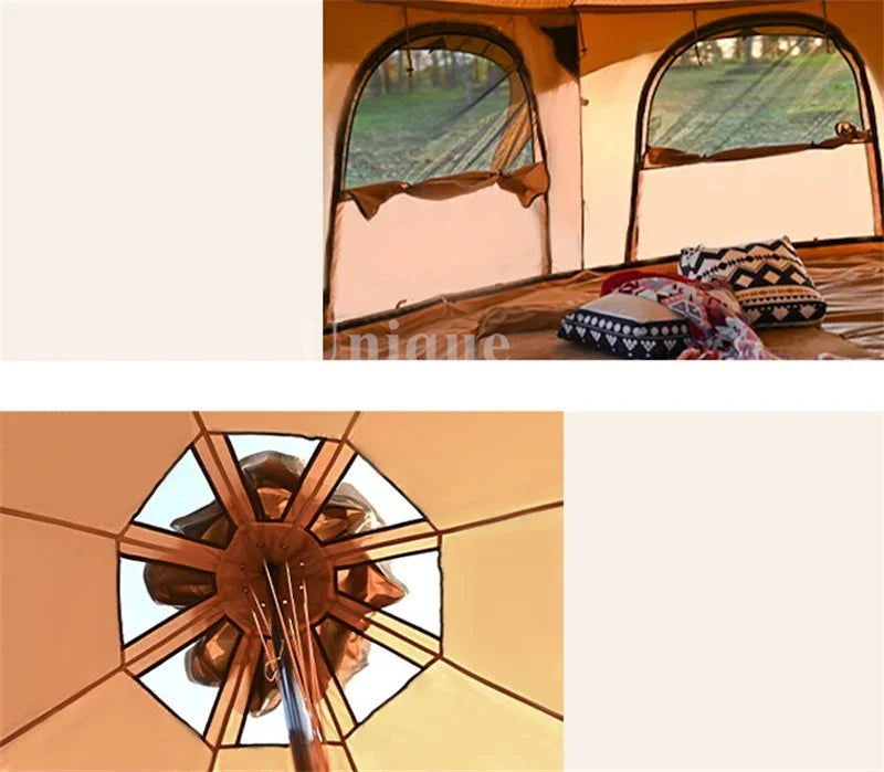 Large Outdoor 6-8 Persons Multi-window Ventilated, Integrated Yurt Tent