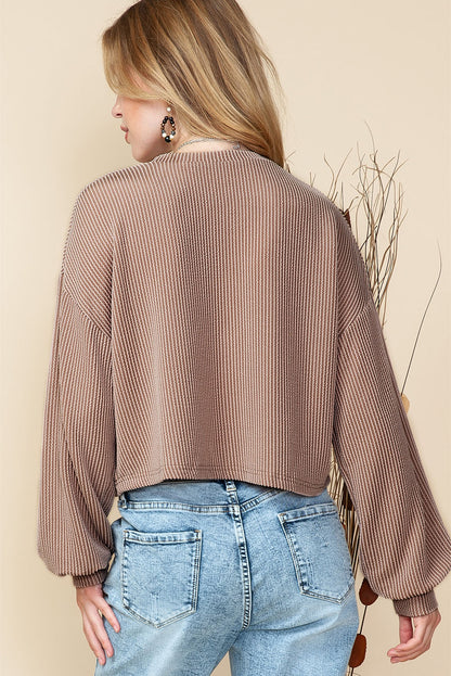 Black Casual Cording Drop Shoulder Puff Sleeve Blouse