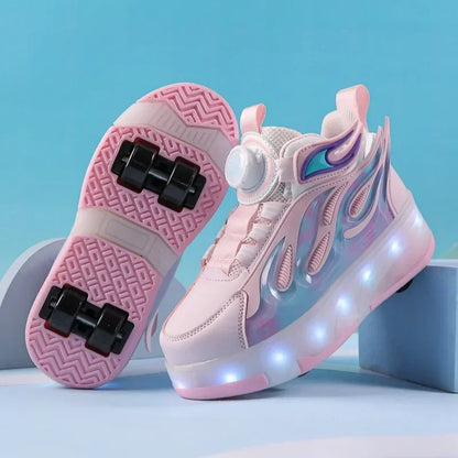 Kids LED Flamed Style Skate Sneakers - Rechargeable