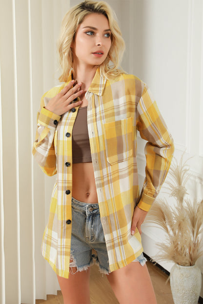 Pink Long Sleeve Collared Button Up Flannel Shacket