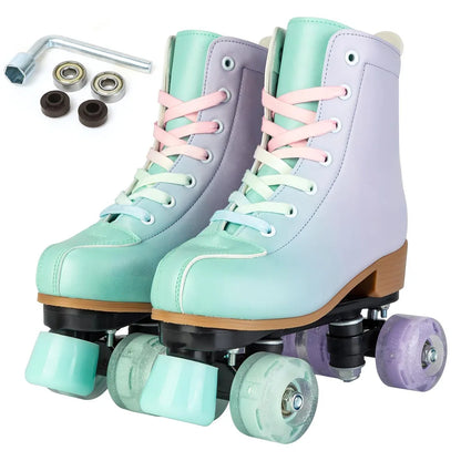 PU Leather Roller Skates Skating Shoes Sliding Inline Quad Skates Sneakers For Women Inline Skate Shoes 4 Wheels Outdoor Sports