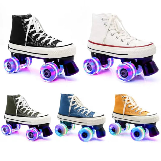 High-Top Canvas Style Quad Roller Skates with LED Wheels