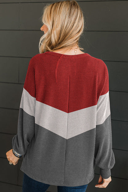 Navy Blue Color Block Corded Tunic Long Sleeve Top