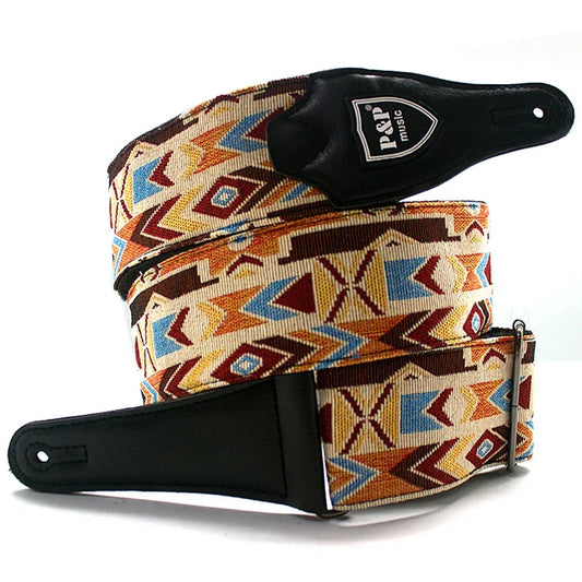 P&P Adjustable Embroidered Cotton Guitar Strap