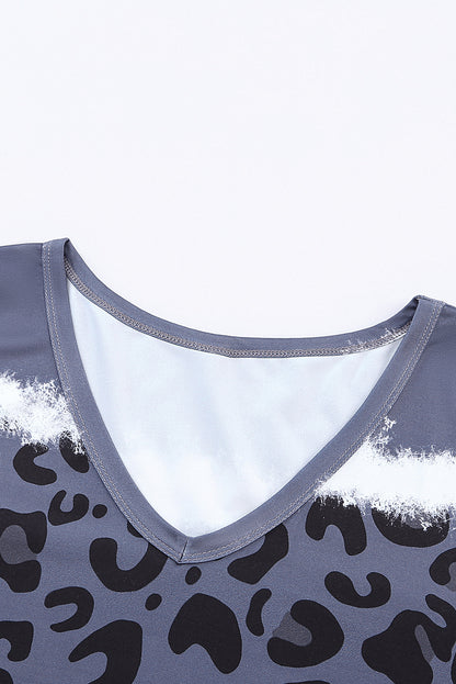 Rose Leopard Tie Dye Color Block V-Neck T-Shirt Dress