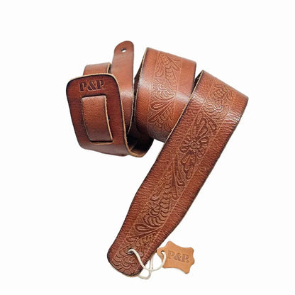 Full Grain Upper Embossed Leather Guitar Strap 2.5' Wide (for Acoustic, Classical, Electric, Bass Guitar)