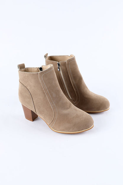 Beige Faux Suede Size Zip Heeled Booties