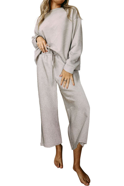 Dark Brown Textured Loose Slouchy Long Sleeve Top and Pants Set