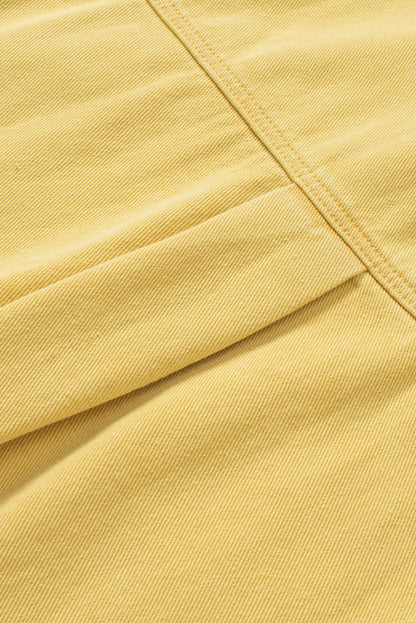 Yellow Distressed Raw Hem Denim Jacket with Chest Pockets