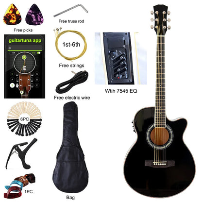 40" Beginner's Thin Body Acoustic Electric Guitar Kit with Accessories - Various Colours