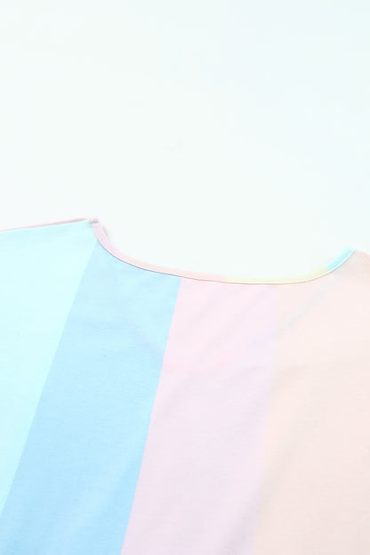 Red Multicolor Striped Color Block Tiered Short Dress